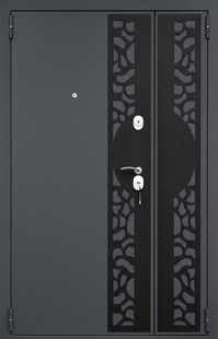 Полуторная входная дверь с лазерной резкой и темно-серым полимерным покрытием