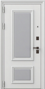 Входная дверь с бело-серыми панелями МДФ RAL с багетом